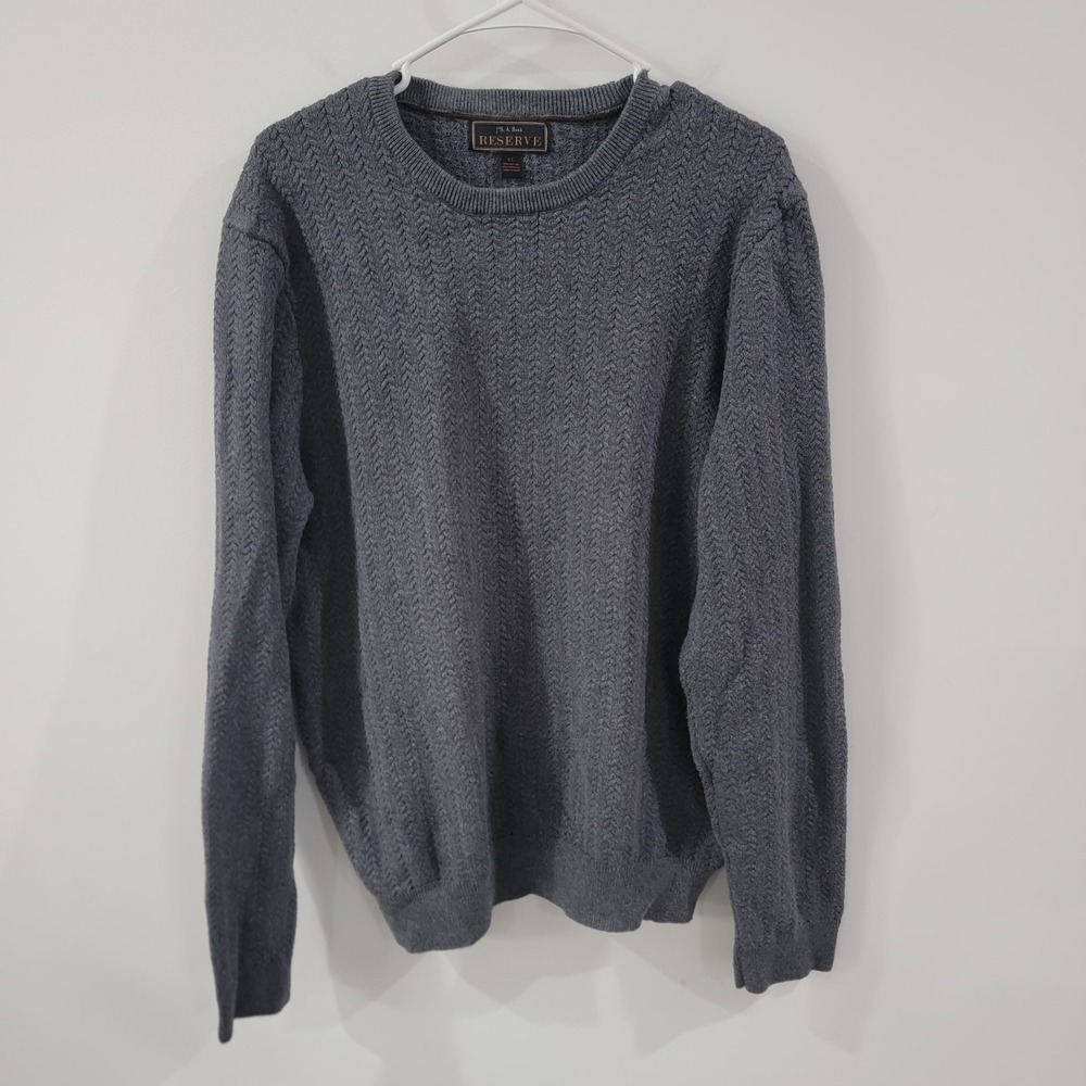Jos A Bank Reserve‎ Mens Sweater Size XL Gray Chevron Knit Minimalist Academia